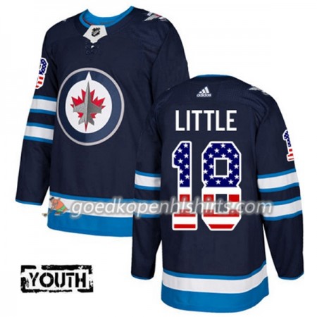 Winnipeg Jets Bryan Little 18 Adidas 2017-2018 Navy Blauw USA Flag Fashion Authentic Shirt - Kinderen